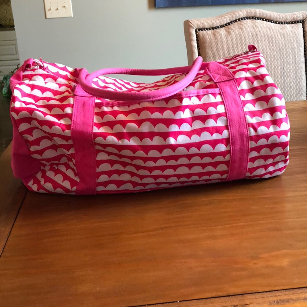 Pink/white duffel bag